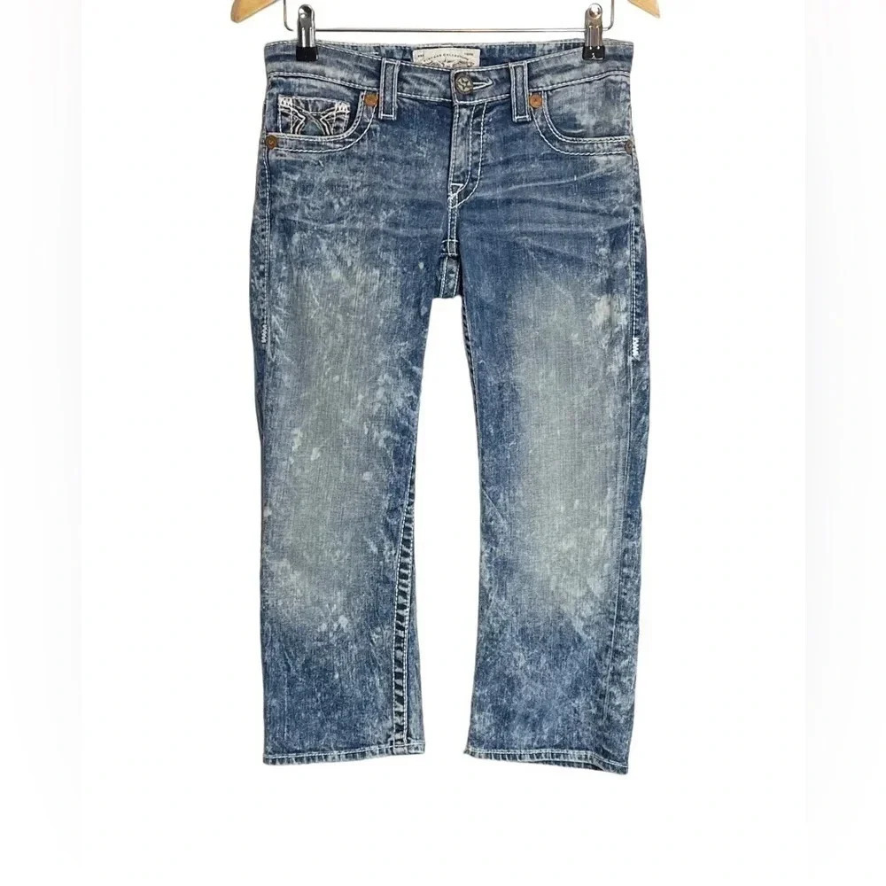 Big Star Liv Capri Jeans Size 28 Acid Wash Low Rise Embroidered Pockets Denim - Picture 2 of 9